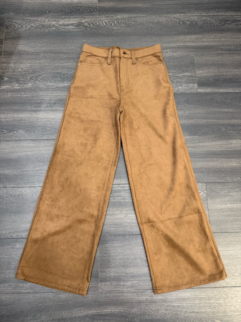 Wide Leg Faux Suede Pants in Camel Brown